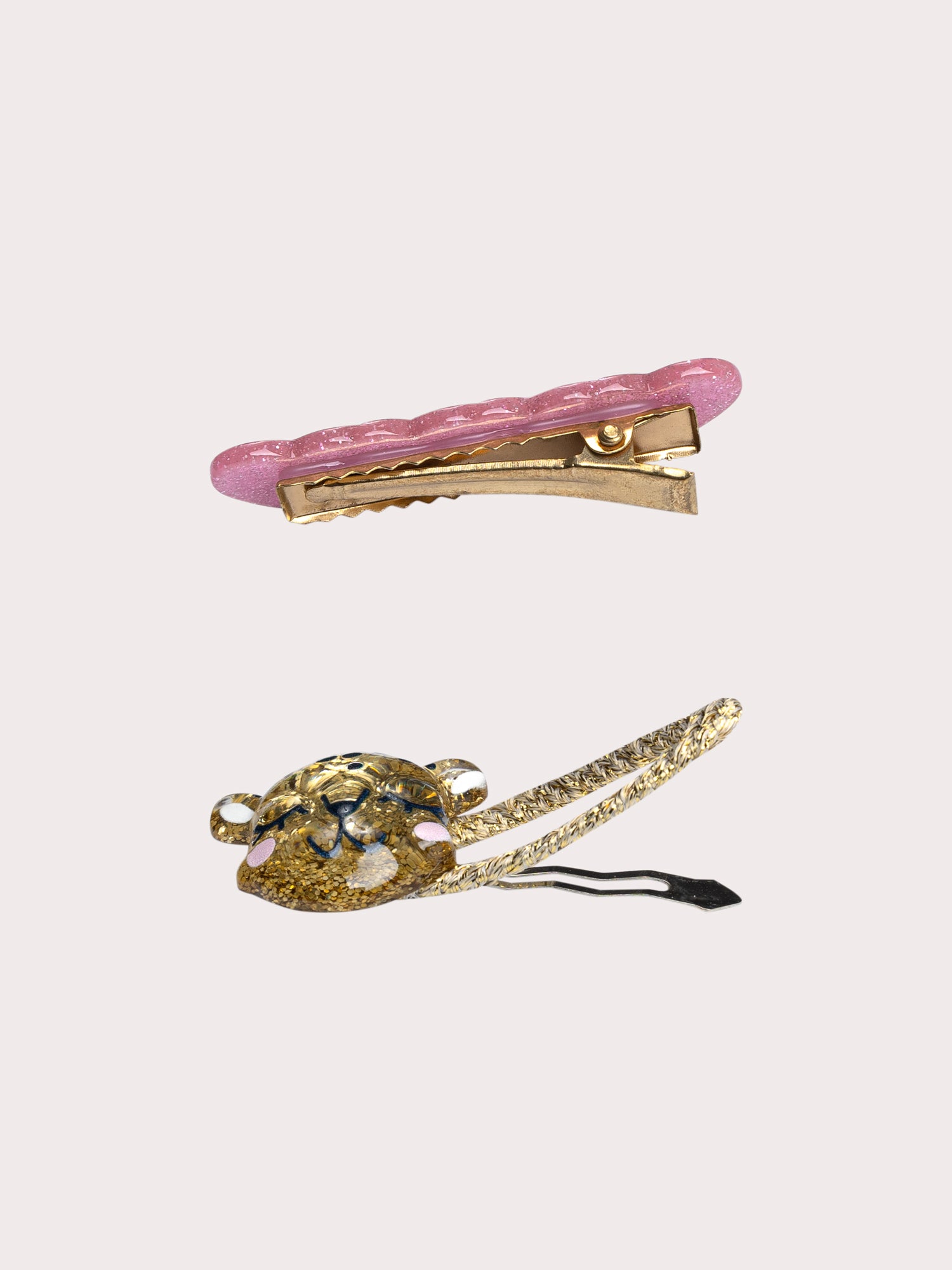 Lot de 3 barrettes léopard et c&oelig;urs paillettés pour fille
